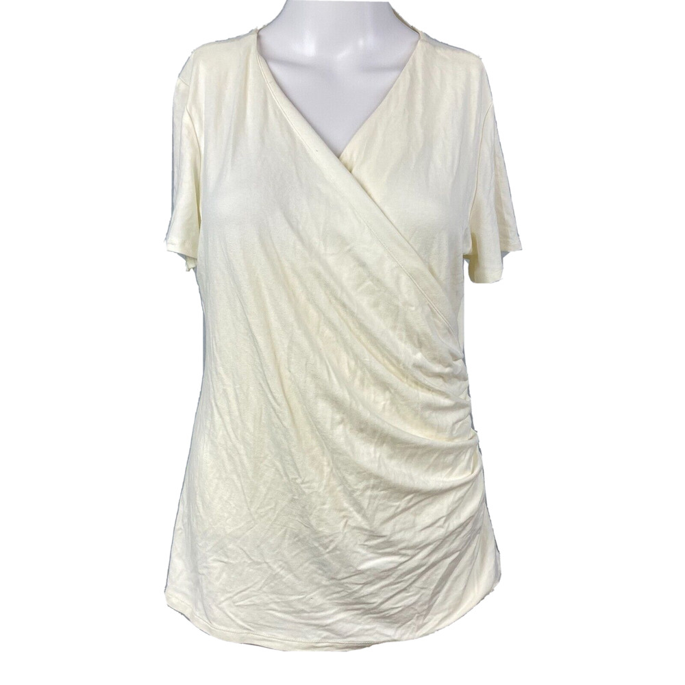 NWT Talbots Shirt Womens Sz M Ivory‎ Knit Draped Wrap Short Sleeve Stretch